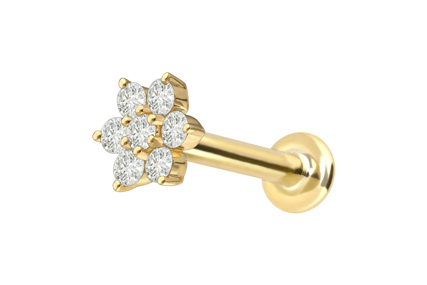 18 Karat Gold Labret Piercing mit Innengewinde DIAMANT-BLUME